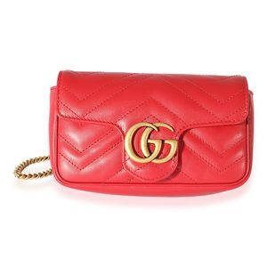 Gucci Red Matelass√© Leather GG Marmont Super Mini Shoulder Bag